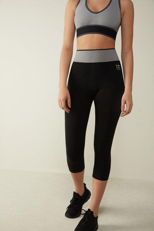 Intimissimi In Action Capri Leggings in Organic Stretch Pamuklu Siyah Siyah Gri | DFRJN-8972