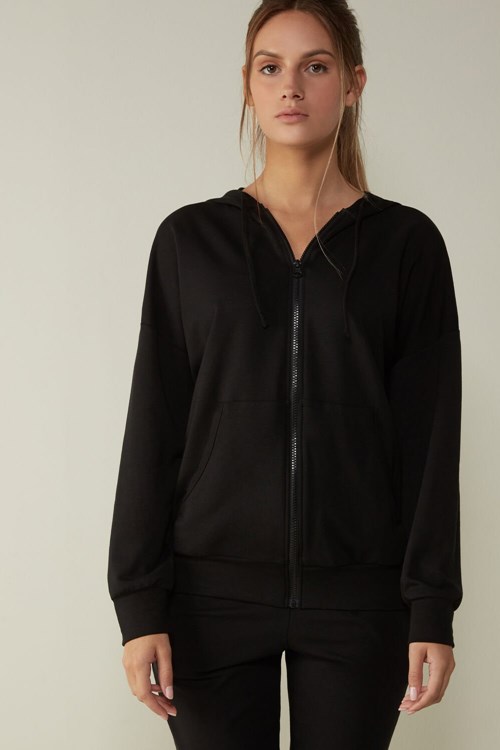 Intimissimi In Action Hoodie Sweatshirt Siyah Siyah | WSHDX-7062