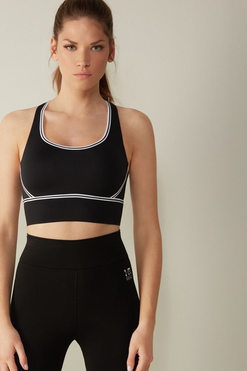 Intimissimi In Action Yastıklı Bra with Supima® Pamuklu Lining Siyah Siyah Beyaz | QXNGW-8670