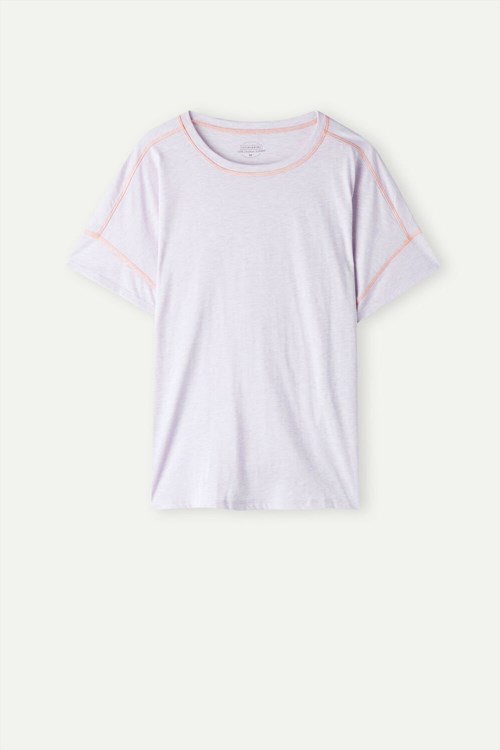 Intimissimi Iris and Apricot Kısa Sleeve Supima® Ultrafresh Pamuklu Top Violet - 3059 - Bianco | QKASG-8071