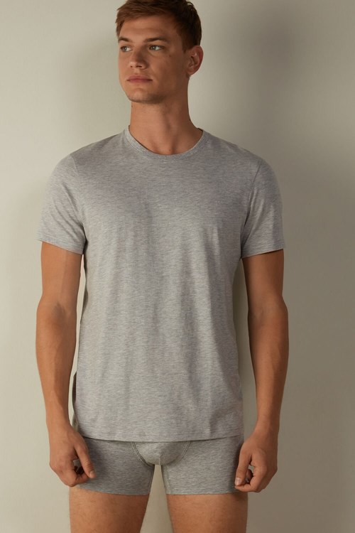 Intimissimi Kısa Sleeve Crew Neck T Shirt in Supima® Pamuklu Gri Açık Gri | QFUCK-2147