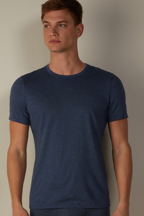 Intimissimi Kısa Sleeve Crew Neck T Shirt in Supima® Pamuklu Mavi Mavi | ZTJAV-3915