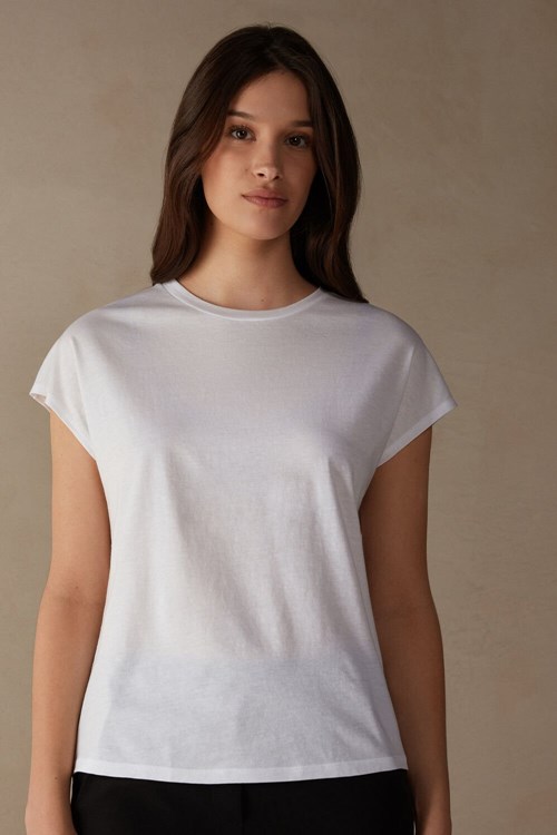 Intimissimi Kısa Sleeve Crew Neck Top in Supima® Ultrafresh cotton Beyaz Beyaz | GTXYR-6302