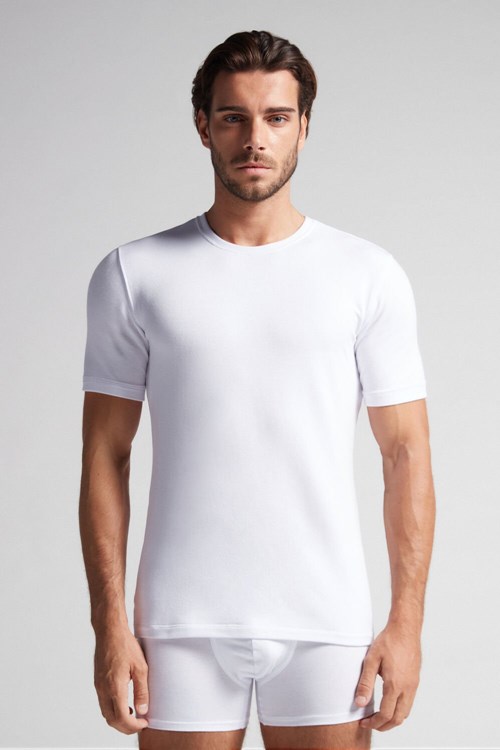 Intimissimi Kısa-Sleeve Modal-Cashmere Top Beyaz Beyaz | BYJDP-1349