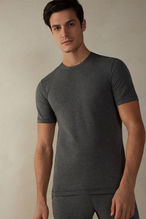 Intimissimi Kısa-Sleeve Modal-Cashmere Top Koyu Gri Gri | IDNBA-3761