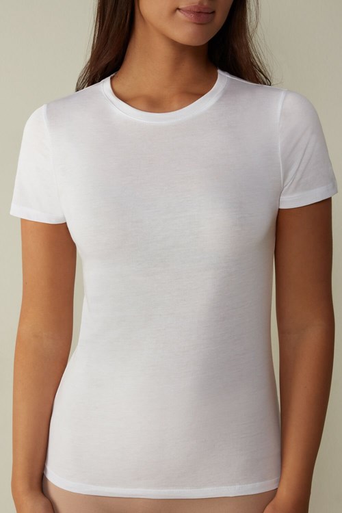 Intimissimi Kısa-Sleeve T-shirt in Ultrafresh Supima® Pamuklu Beyaz Beyaz | BZVHR-2354