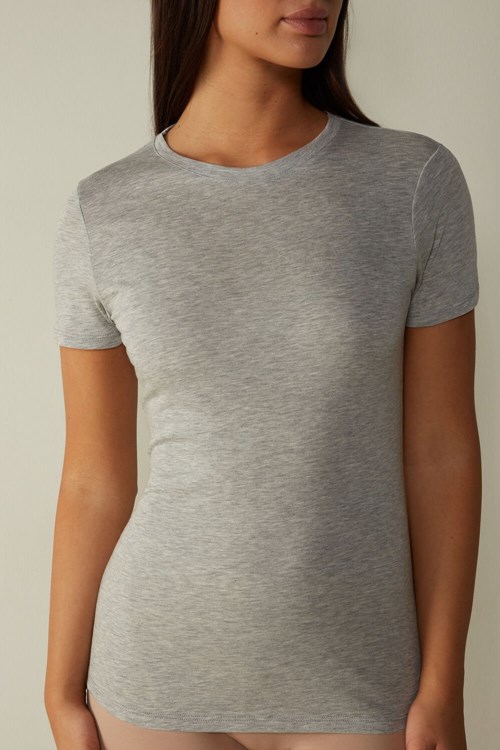 Intimissimi Kısa-Sleeve T-shirt in Ultrafresh Supima® Pamuklu Gri Açık Gri | TVDJS-6354