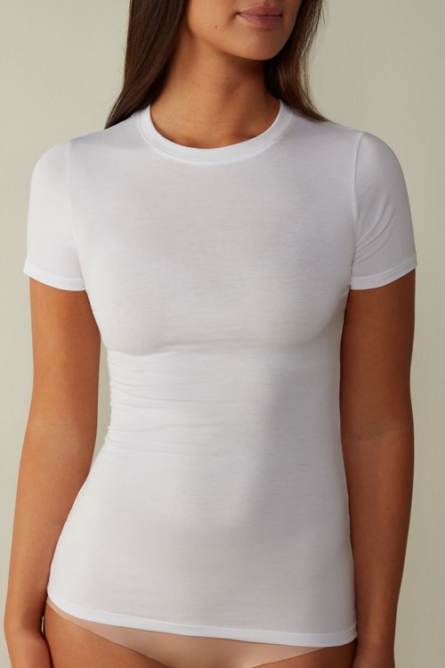Intimissimi Kısa-Sleeved Stretch Supima® Pamuklu Top Beyaz Beyaz | FIECU-2981