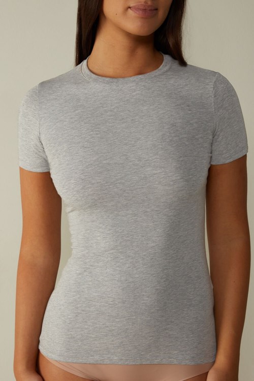 Intimissimi Kısa-Sleeved Stretch Supima® Pamuklu Top Gri Açık Gri | MAFKO-6357