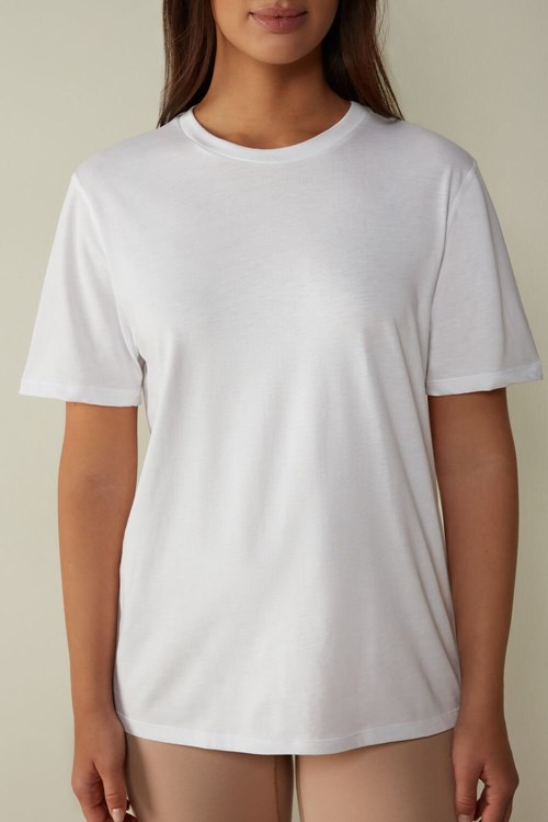 Intimissimi Kısa-Sleeved Supima® Pamuklu Top Beyaz Beyaz | LMIJS-7825