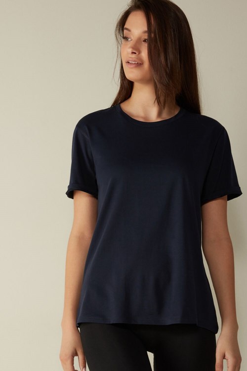 Intimissimi Kısa-Sleeved Supima® Pamuklu Top Mavi Mavi | NJIST-3150