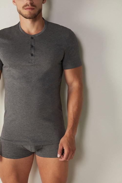 Intimissimi Kısa-Sleeved Supima® Pamuklu Shirt Koyu Gri Gri | PIXEY-1756