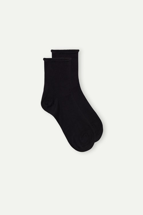 Intimissimi Kısa Socks in Stretch Supima® Pamuklu Siyah Siyah | TISQM-9614