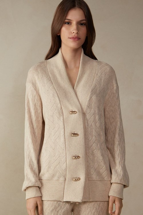 Intimissimi Kışlık Braid Long Sleeve Jacquard Cardigan Bej Rengi | YPLQH-7984