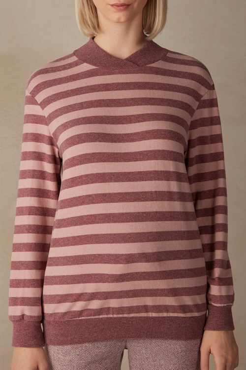 Intimissimi Kışlık Candies Çizgili Long Sleeve Top Pembe Pembe Koyu Pembe | OFQNY-4209