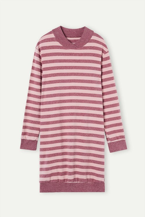 Intimissimi Kışlık Candies Çizgili Night Shirt Pembe Pembe Koyu Pembe | FNGOD-8741
