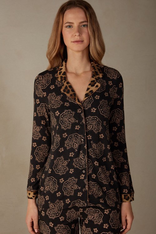 Intimissimi Lady Animalier Modal Shirt Baskılı Siyah Baskılı | GLSID-2563