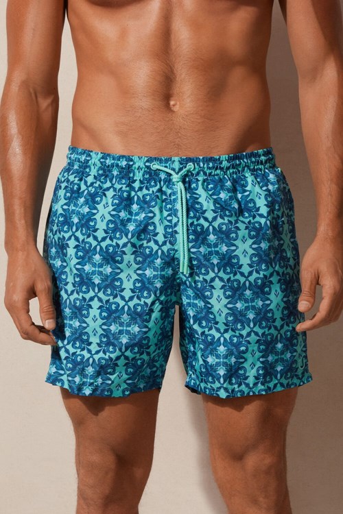 Intimissimi Light Blue Moroccan Print Swim Trunks Mavi Yeşil Baskılı | XJISC-8793