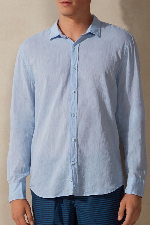 Intimissimi Linen and Pamuklu Shirt Açık Mavi Açık Mavi | CKRIY-7496