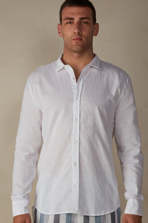 Intimissimi Linen and Pamuklu Shirt Beyaz Beyaz | JEURC-7492