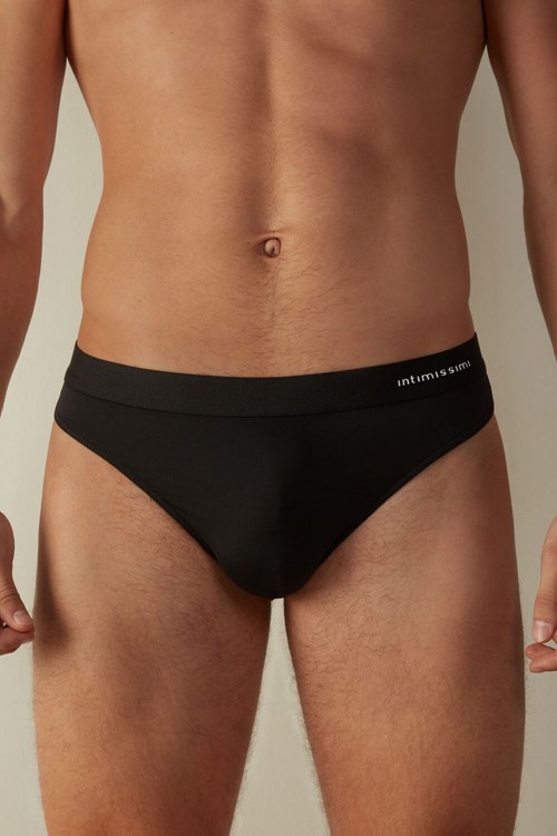 Intimissimi Logo Detailed Microfiber Tanga Siyah Siyah | FZOGL-9274