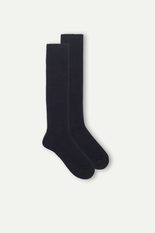 Intimissimi Long Nervürlü Socks in Cashmere and Yün Mavi Mavi | WLUMK-5926