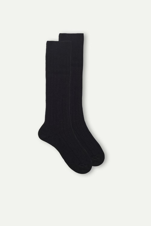 Intimissimi Long Nervürlü Socks in Cashmere and Yün Siyah Siyah | YDTVC-8720