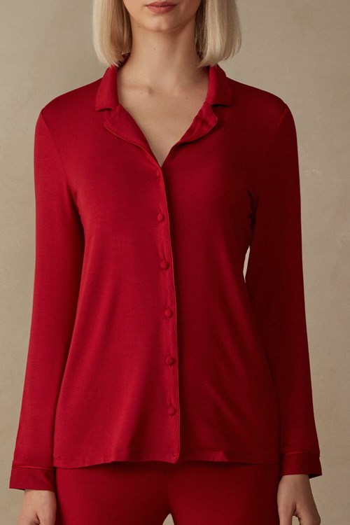 Intimissimi Long-Sleeve Micromodal Pajama Top Kırmızı Kırmızı | JNSED-7639