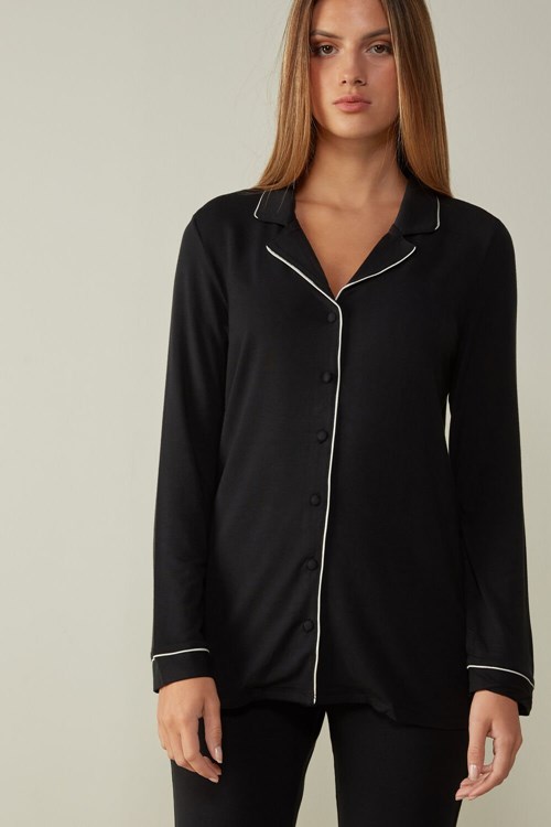 Intimissimi Long-Sleeve Micromodal Pajama Top Siyah Siyah | ONWMI-9841