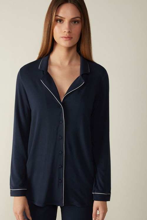 Intimissimi Long-Sleeve Micromodal Pajama Top Mavi Mavi | VHPNB-7213