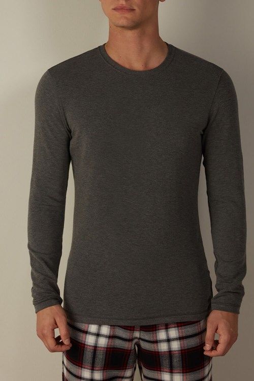 Intimissimi Long-Sleeve Modal-Cashmere Top Koyu Gri Gri | EZYUX-8160