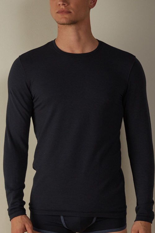 Intimissimi Long-Sleeve Modal-Cashmere Top Mavi Mavi | ICXDW-8364