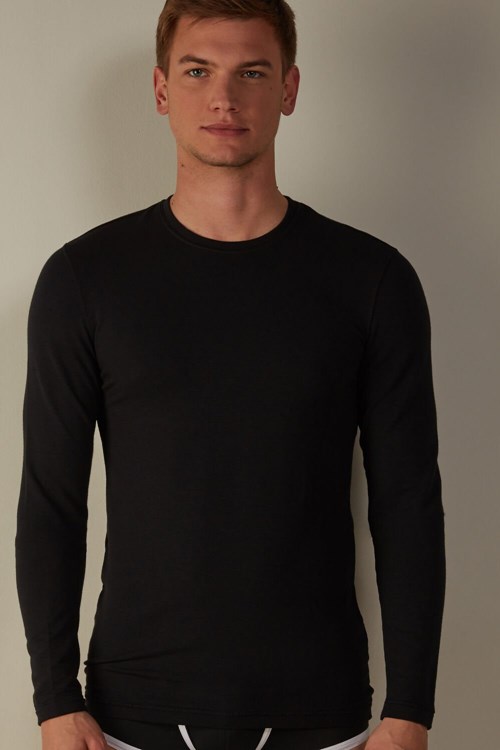 Intimissimi Long-Sleeve Modal-Cashmere Top Siyah Siyah | WVATC-4036