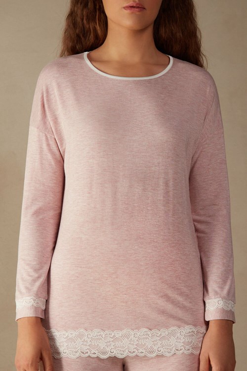 Intimissimi Long-Sleeve Round-Neck Modal Top Pembe Açık Pembe | NGRAY-6751