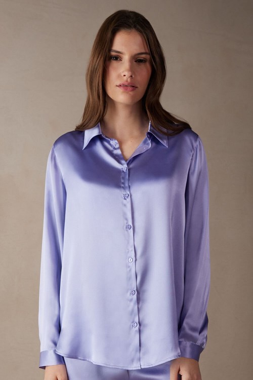 Intimissimi Long Sleeve Silk Shirt Lavanta | QZUAY-0715