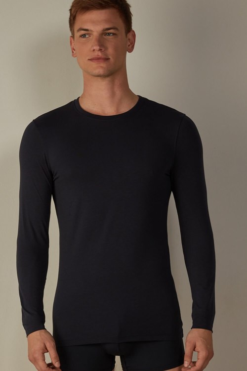 Intimissimi Long-Sleeve Stretch Supima Pamuklu Top Mavi | EFVLP-2543