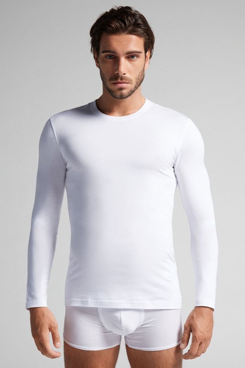 Intimissimi Long-Sleeve Stretch Supima Pamuklu Top Beyaz Beyaz | MOHAX-9315