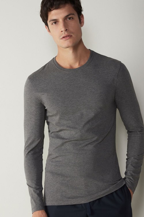 Intimissimi Long-Sleeve Stretch Supima Pamuklu Top Koyu Gri | SCRNP-0921