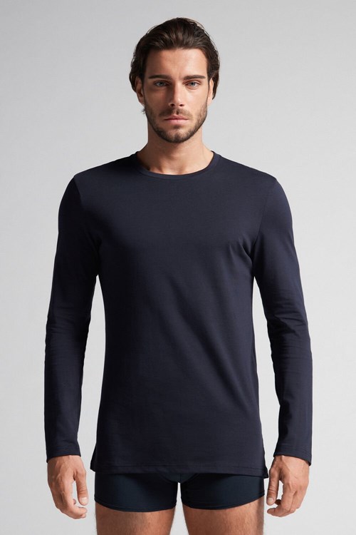 Intimissimi Long-Sleeve Supima® Pamuklu Top Mavi Mavi | GXERS-2307