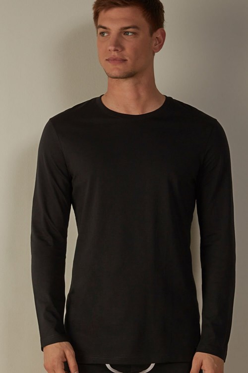 Intimissimi Long-Sleeve Supima® Pamuklu Top Siyah Siyah | HZDIR-0645