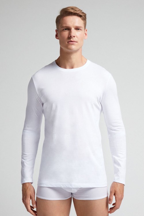 Intimissimi Long-Sleeve Supima® Pamuklu Top Beyaz Beyaz | SDBEX-9610