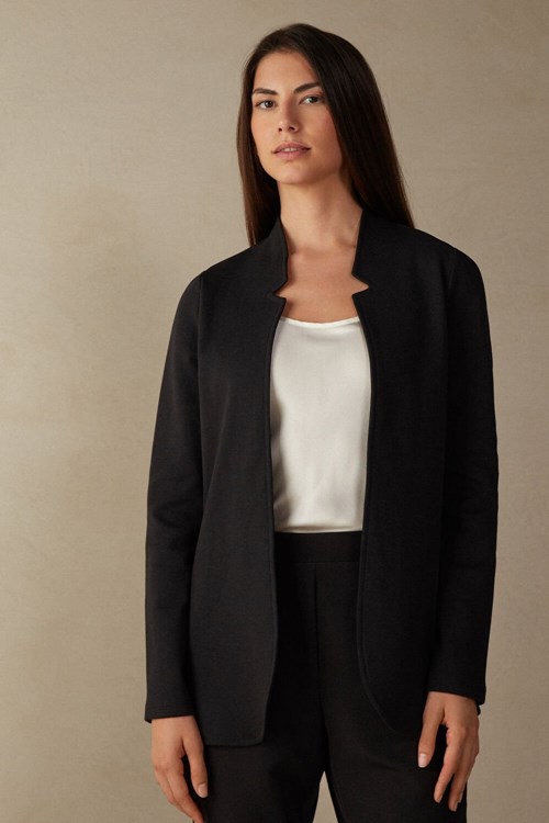 Intimissimi Long-Sleeved Pamuklu Interlock Cardigan Siyah Siyah | DIRUB-4305