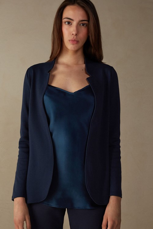 Intimissimi Long-Sleeved Pamuklu Interlock Cardigan Mavi Mavi | HKVYB-9405