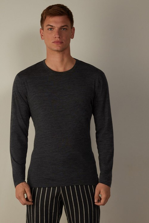 Intimissimi Long-sleeve Crew-Neck Merino-Yün Top Koyu Gri Gri | BKYZP-7520