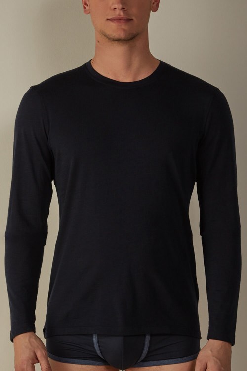 Intimissimi Long-sleeve Crew-Neck Merino-Yün Top Mavi Mavi | QKFRL-7413