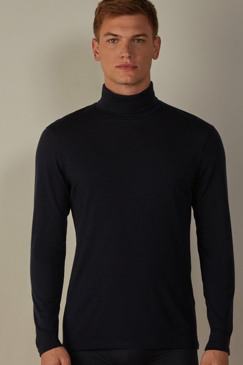 Intimissimi Long-sleeve High-Neck Merino-Yün Top Mavi Mavi | FYWIP-0716
