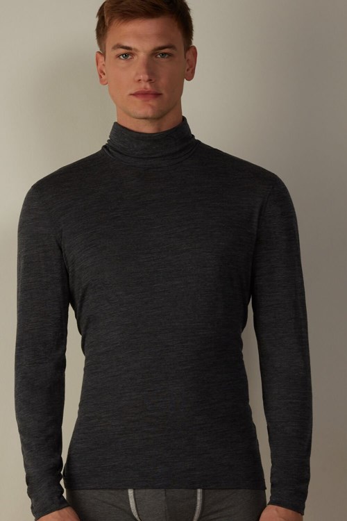 Intimissimi Long-sleeve High-Neck Merino-Yün Top Koyu Gri Gri | IVSOJ-4063