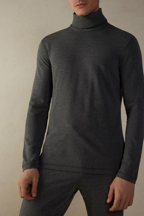 Intimissimi Long-sleeve High-Neck Modal-Cashmere Top Koyu Gri Gri | IPJWK-6851