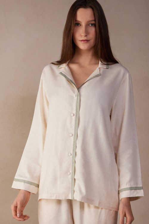 Intimissimi Lost in Fields Open Front Top in Plain-weave Modal Beyaz | AJESC-0967