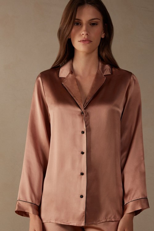 Intimissimi Mannish-Cut Jacket in Silk Satin Pembe | NQDKX-2843